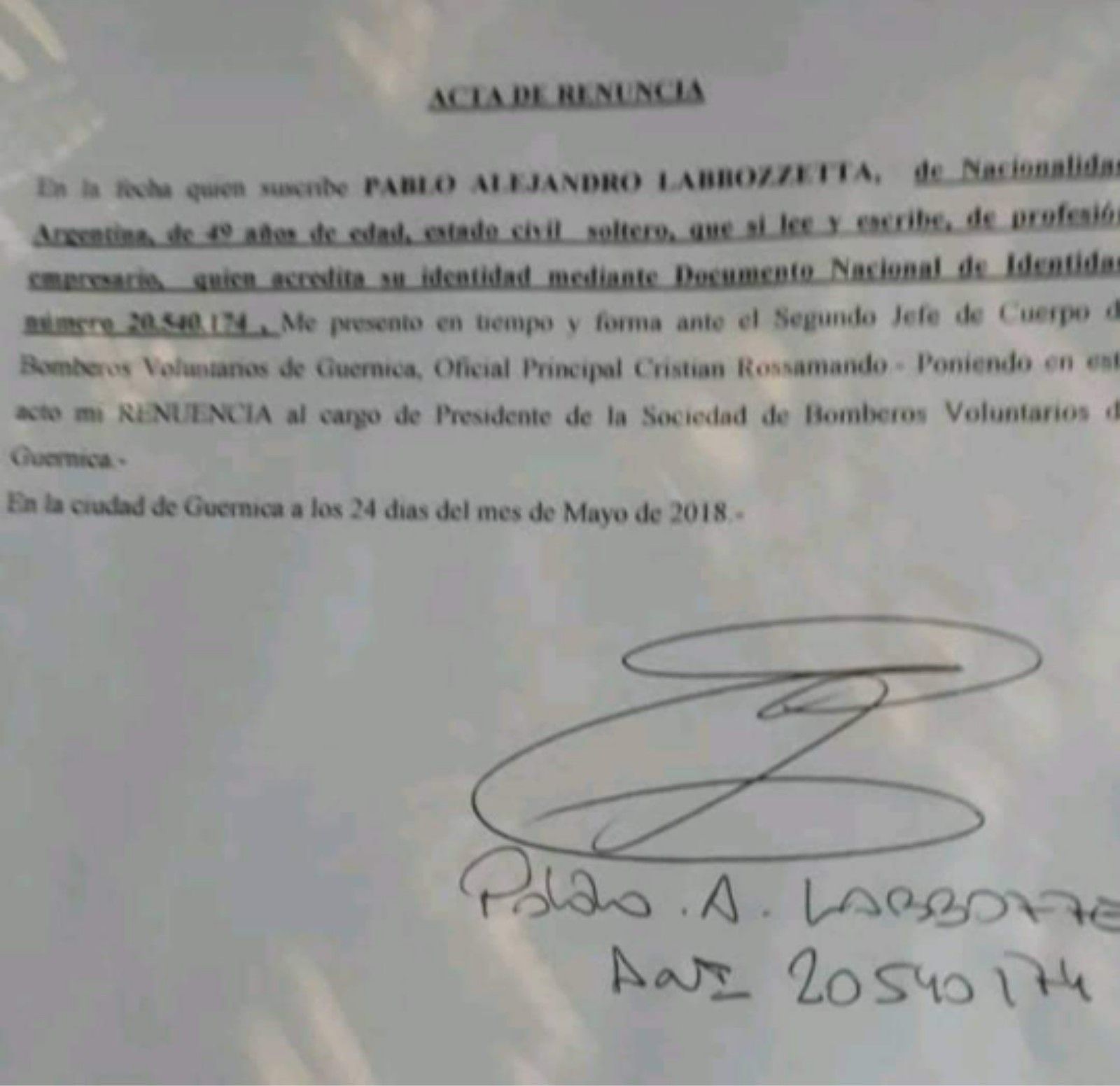 GUERNICA: Habría renunciado Pablo Labbozzetta, presidente de Bomberos Voluntarios 4