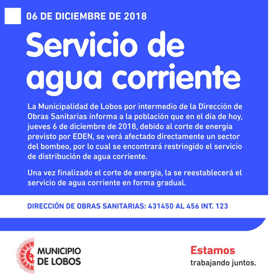 LOBOS: Servicio de agua corriente restringido 4