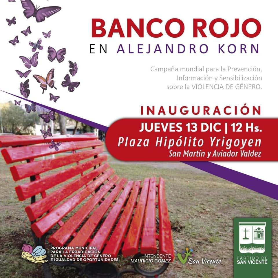A.KORN: Inaugurarán un banco rojo en la Plaza Hipólito Yrygoyen 4