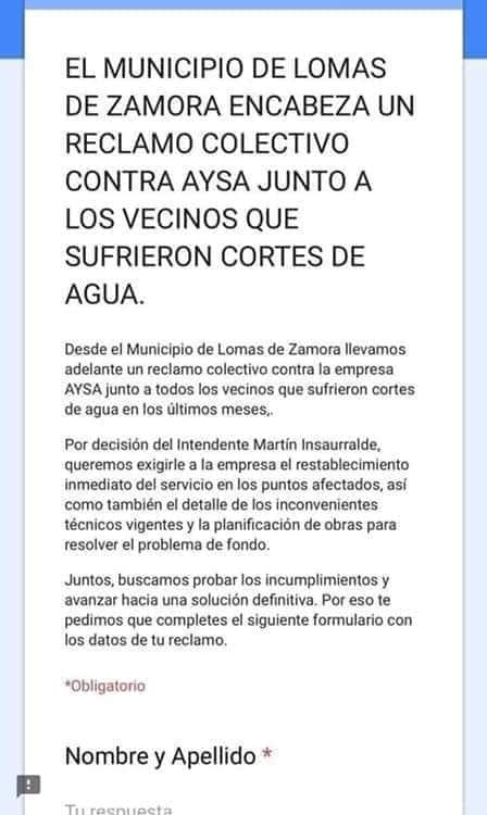 Lomas de Zamora: Martín Insaurralde presentó un reclamo a Aysa y Edesur por la falta de luz y agua 4