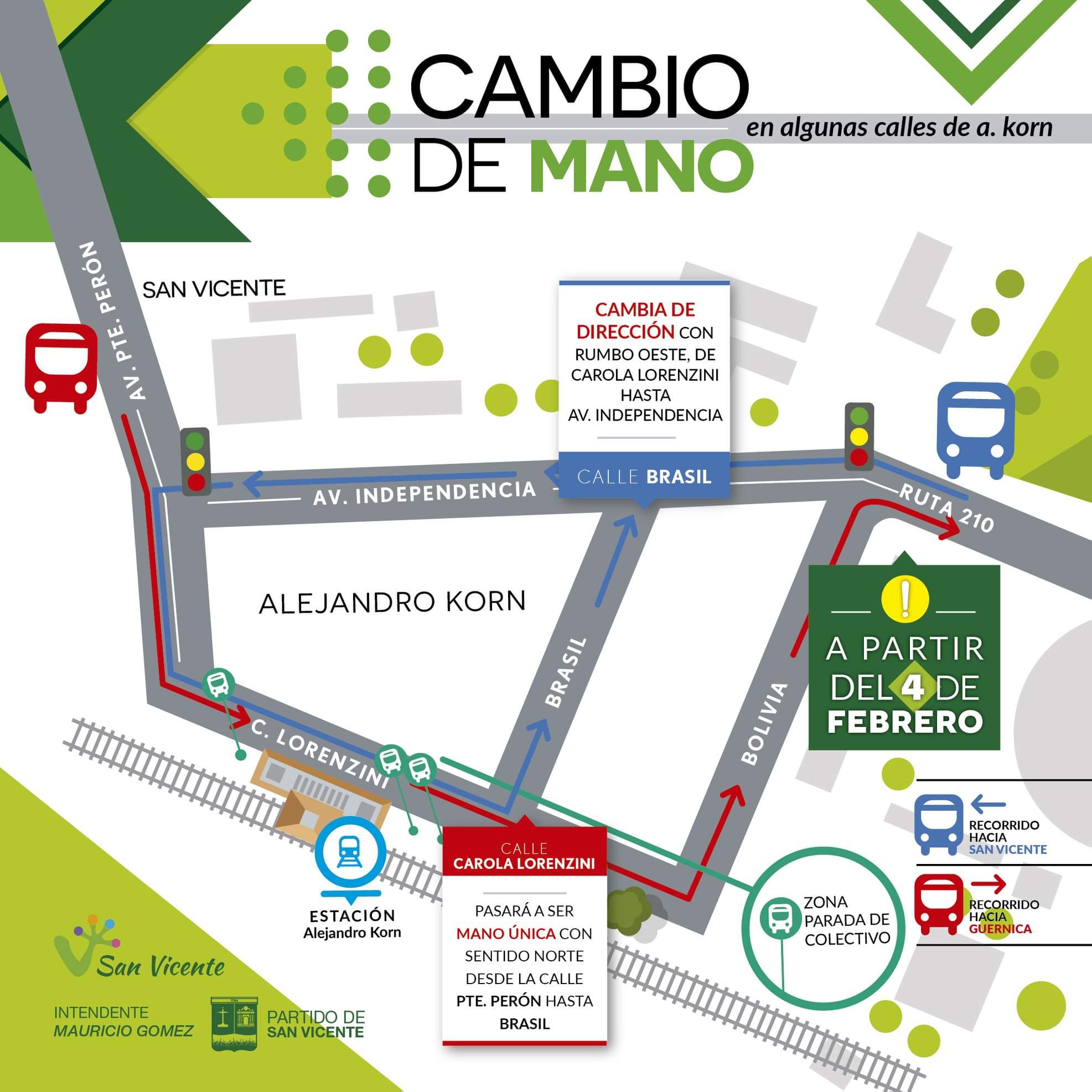 A.KORN: Cambia el sentido de algunas calles y el recorrido del colectivo a San Vicente 4