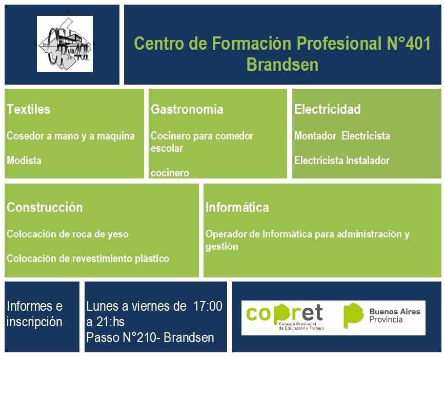 BRANDSEN: El Centro de Formación Profesional 401 abre la inscripción a sus cursos 4
