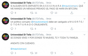 Hackearon la cuenta de Twitter de la Universidad Di Tella y amenazaron de muerte a Mauricio Macri 7