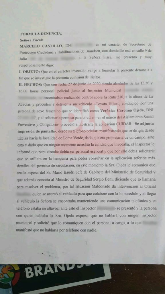 Brandsen: gravísima denuncia contra el Jefe de gabinete de Sergio Berni y Verónica Ojeda 3