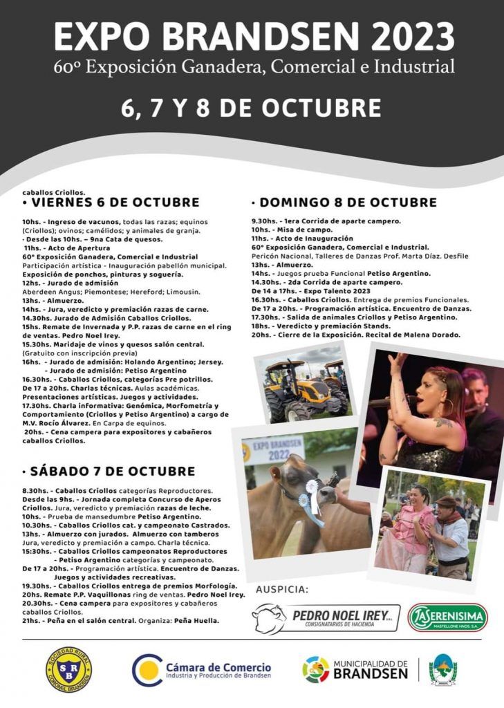 Ya está en marcha la Expo Brandsen 2023: el domingo será la Expo Talento y el cierre con Malena Dorado 2