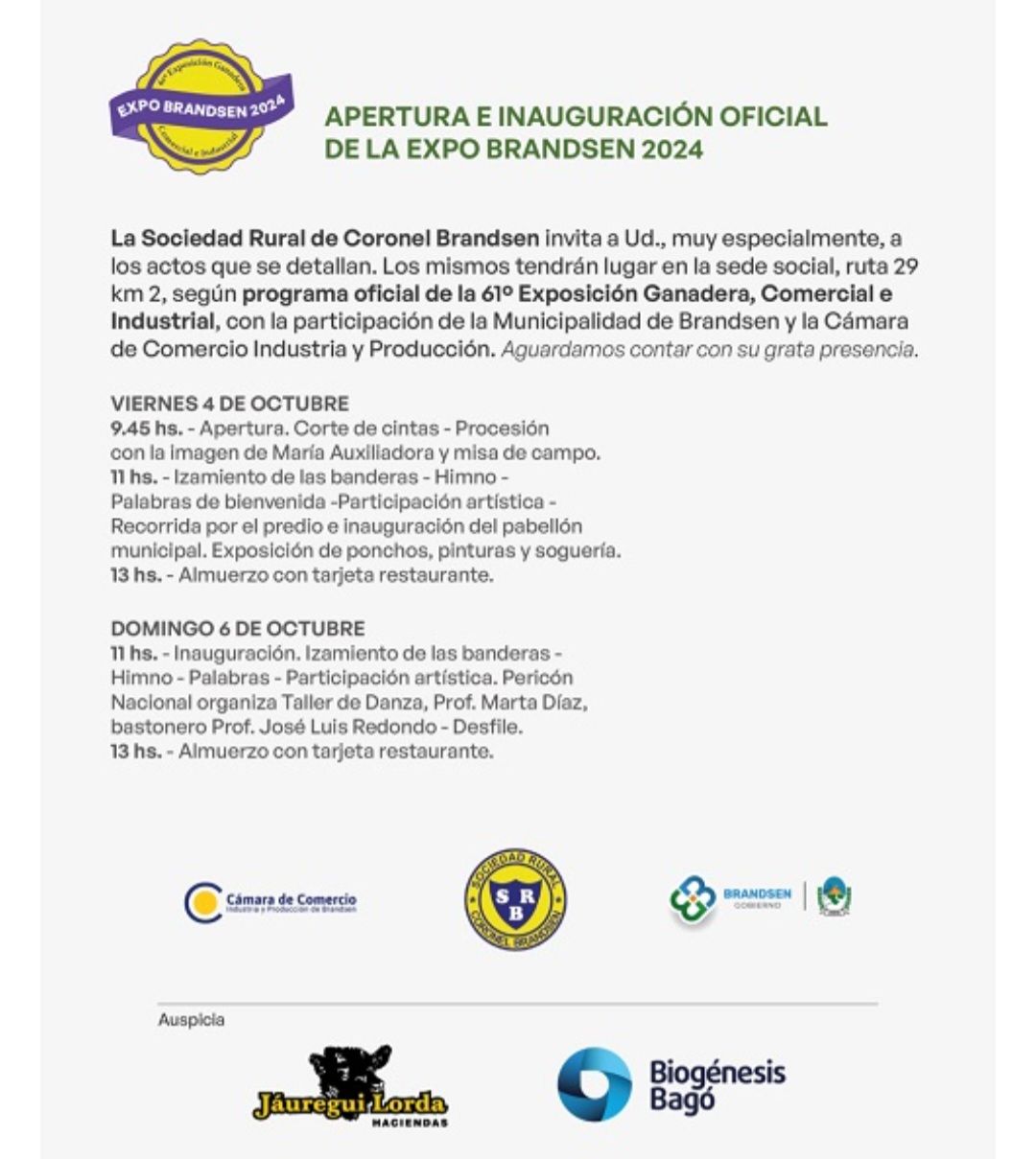 Comenzó la 61ª Expo Brandsen: el Ballet Brandsen, junto a Iñaki Urlezaga, cerrarán el evento el domingo 8