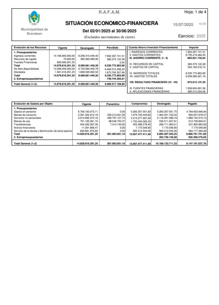 Transparencia: El Municipio de Brandsen publicó el informe económico financiero del primer semestre de 2025 10
